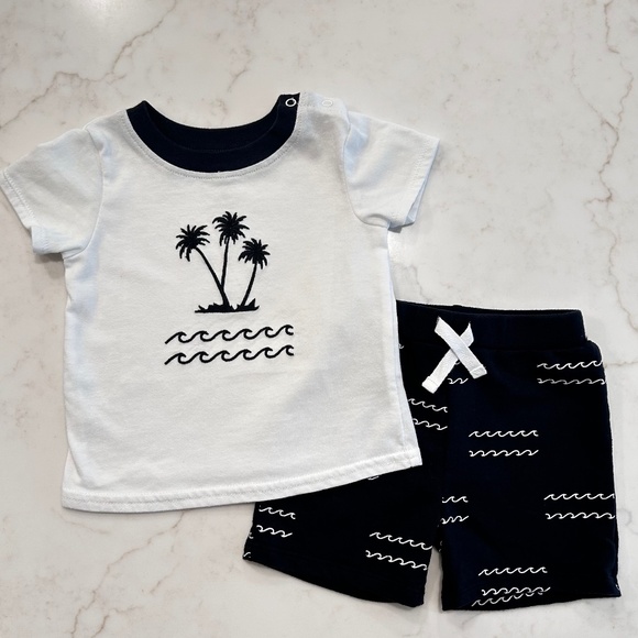 Sterling Baby - Boy - Black & White Short Set - 9M - Palm Wave Print - Clean! - Picture 1 of 5
